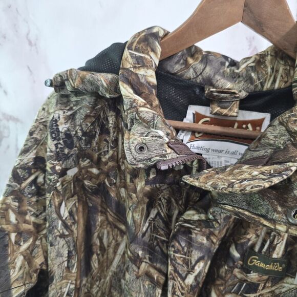 Gamehide Jacket Mens Medium Grassland Hunting Camo Hush Hide Coat Hooded Vtg - Picture 2 of 12